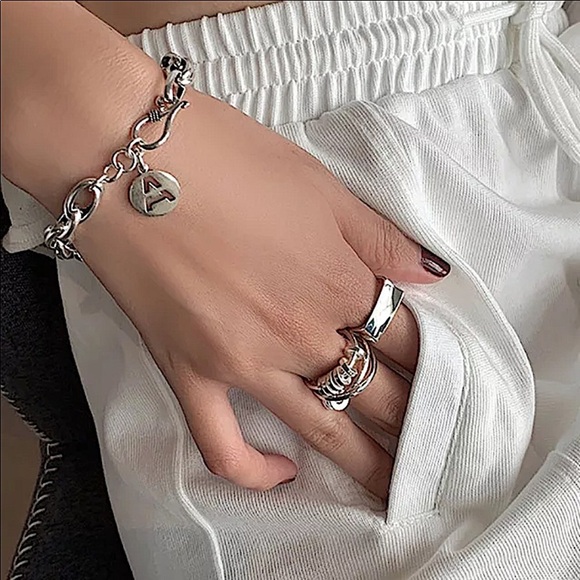 STERLING SILVER SPIN DISC SQUARE RING SET - Picture 9 of 13